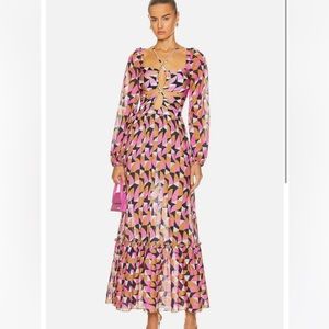Plitka Lace Up Long Sleeve Maxi Dress in Pink
PatBO